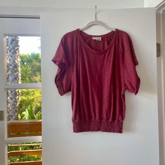 Anthropologie Saturday Sunday Greta Smocked Top in Plum Sangria, Size Small - Picture 2 of 5
